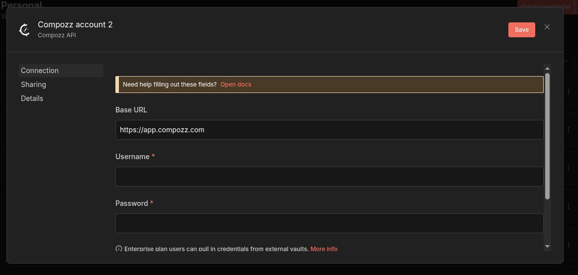 Créer une connexion à Compozz
